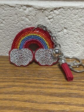 Crystal Rainbow Keychain Tassel - Red Rainbow Cloud Charm